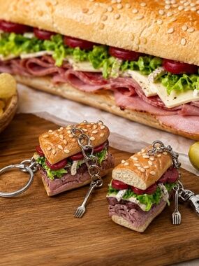 Italian Ham, Salami & Cheese Sandwich Keychain or Bag Clip | Italian Deli Food